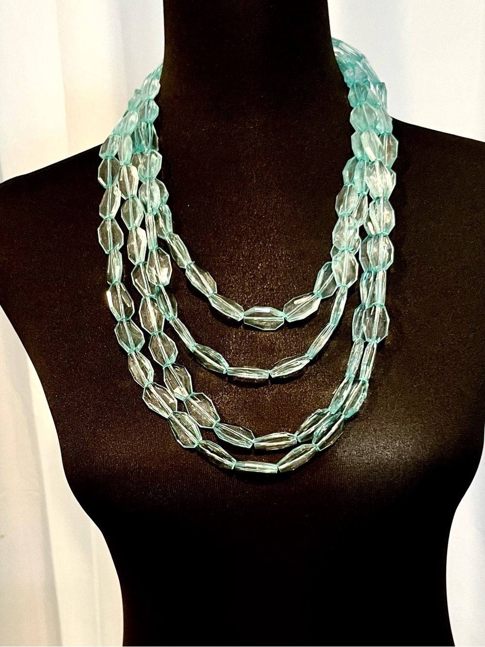 Aqua Translucent Multi-Strand Lightweight Faceted Bead Necklace - Women Jewelry